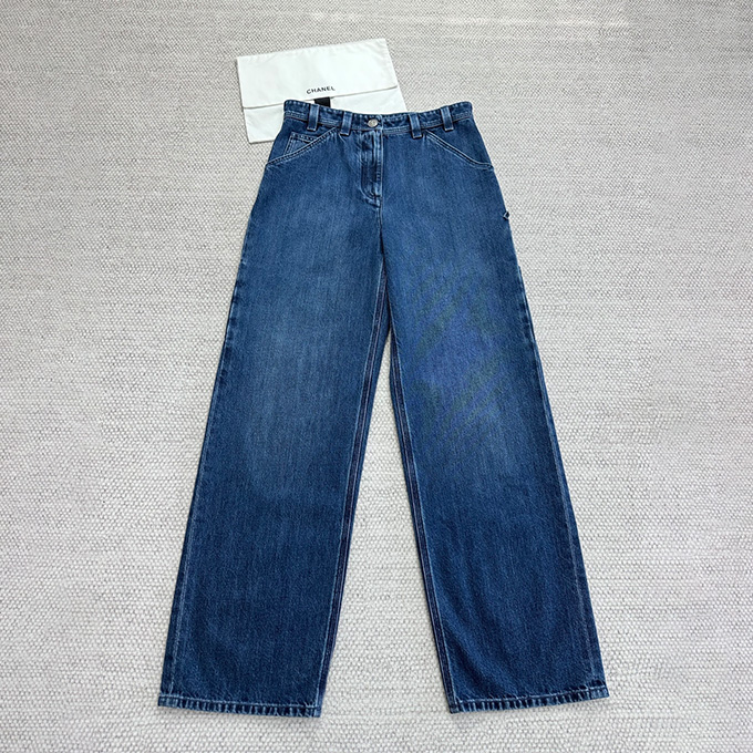 chanel side logo high rise wide leg denim jeans